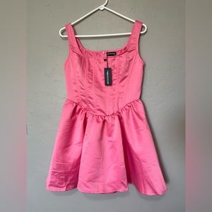 NWT Pink Satin Square Neck Corset Skater Dress